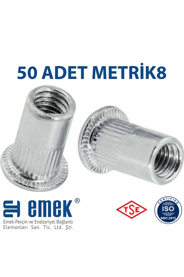 Yuvarlak (SİLİNDİR) Geniş Kafa (FLANŞLI) Çelik Somun Perçin M8 Metrik 8 - 50 Adet - 1