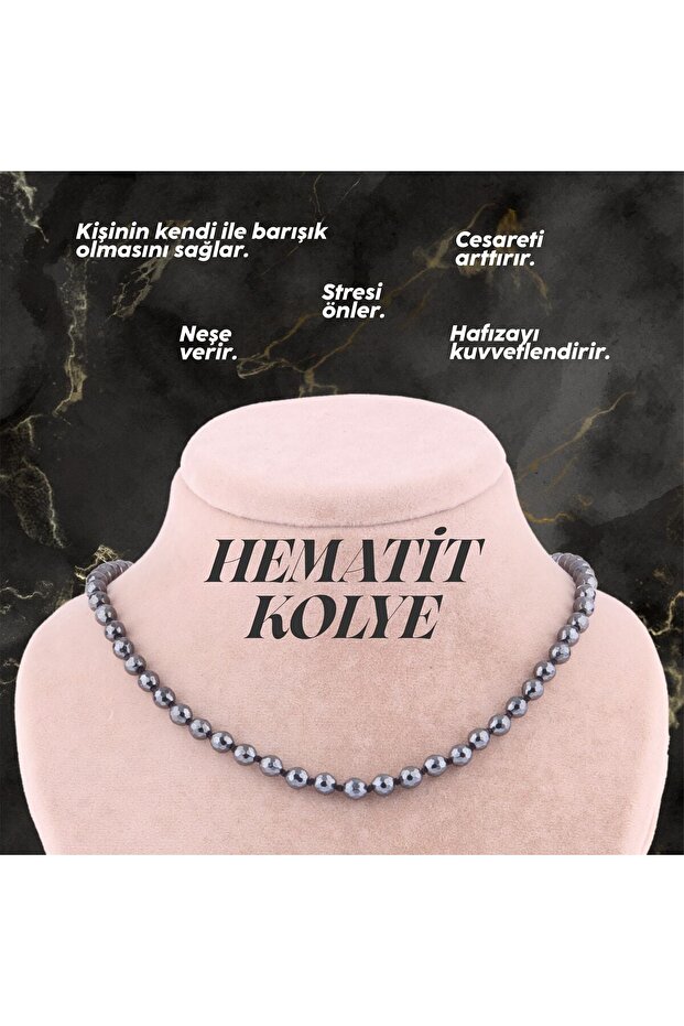 Certified Hematite Natural Stone Knotted Necklace 6 Mm - M163