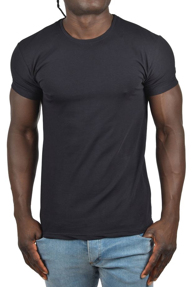 Lacivert Erkek/unisex Slim Fit Dar Kesim Bisiklet Yaka Pamuklu Likralı Basic Tişört 1801131 - 2