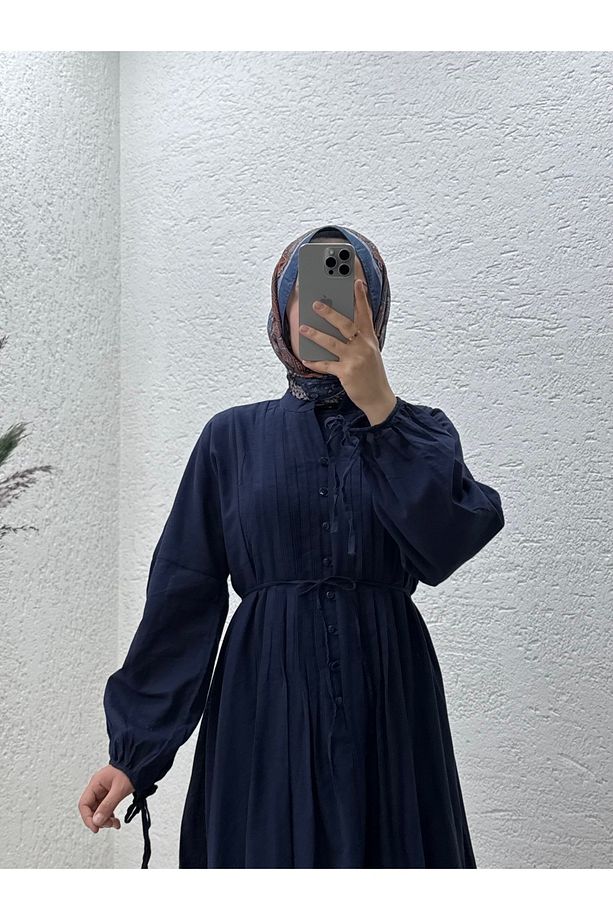 Orelita Önü Düğmeli ve Pileli Elbiseli Takım-BN4449 Lacivert - 3