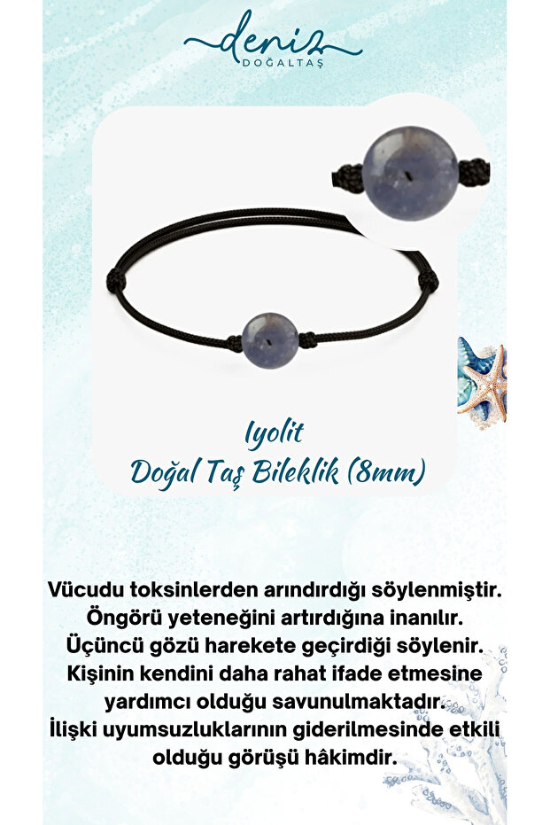 Certified Iyolite Natural Stone Tanem Bracelet 8mm