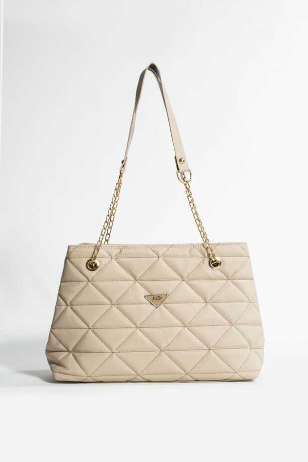 NBI BAGS Black Quilted 3 Compartment Zipper Closure Chain Strap Lined Handbag and Shoulder Bag