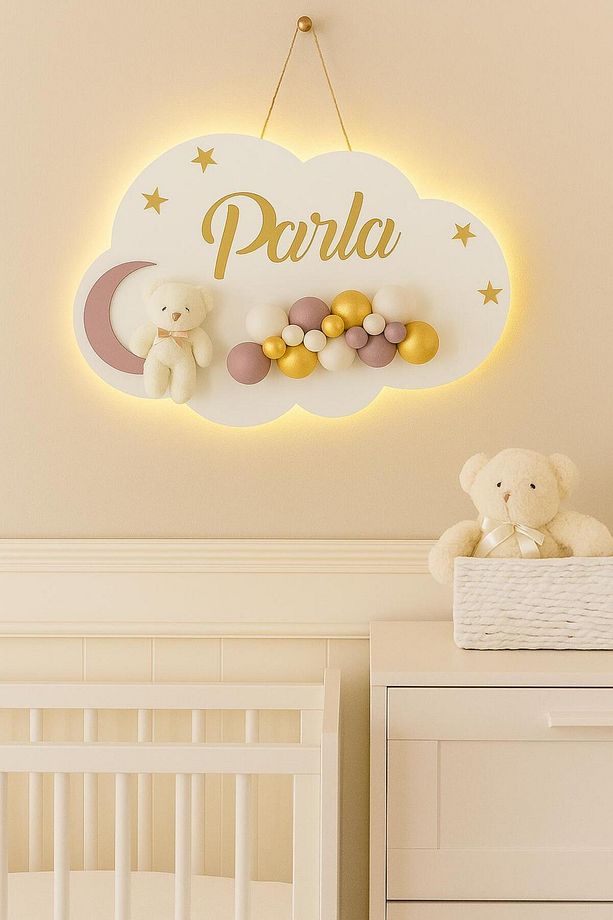 İstediğiniz İsmi Yazıyoruz - Bubble Ayıcıklı Ledli Bulut Kapı Süsü - 2