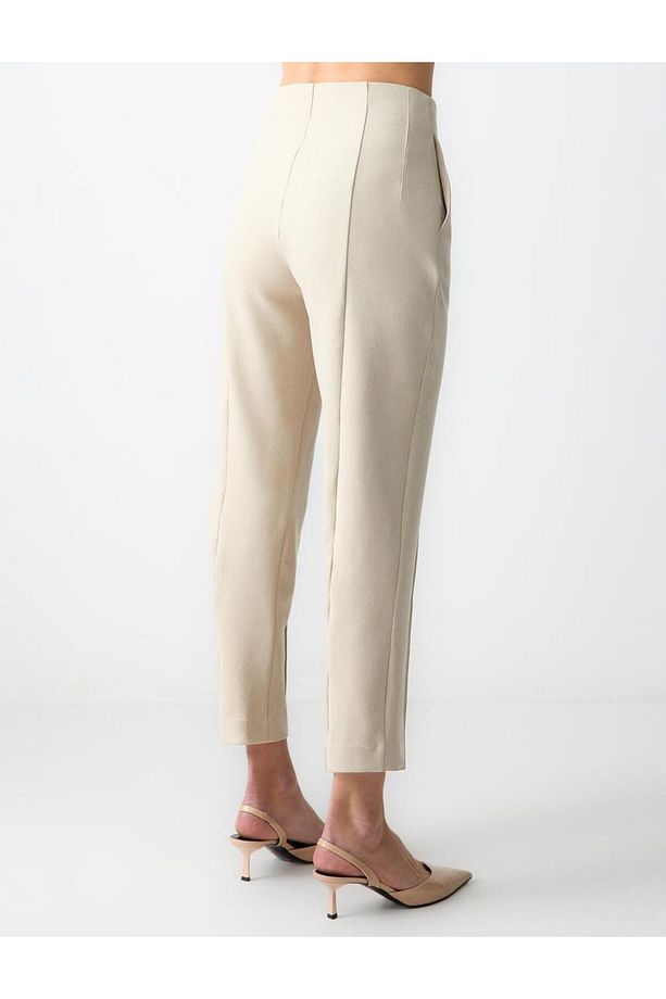 Vizon Yüksek Bel Normal Paça Düz Kesim Örme Kumaş Pantolon - 6
