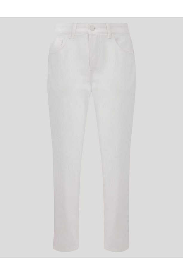 Ekru %100 Pamuk Yüksek Bel Normal Paça Denim Pantolon - 7