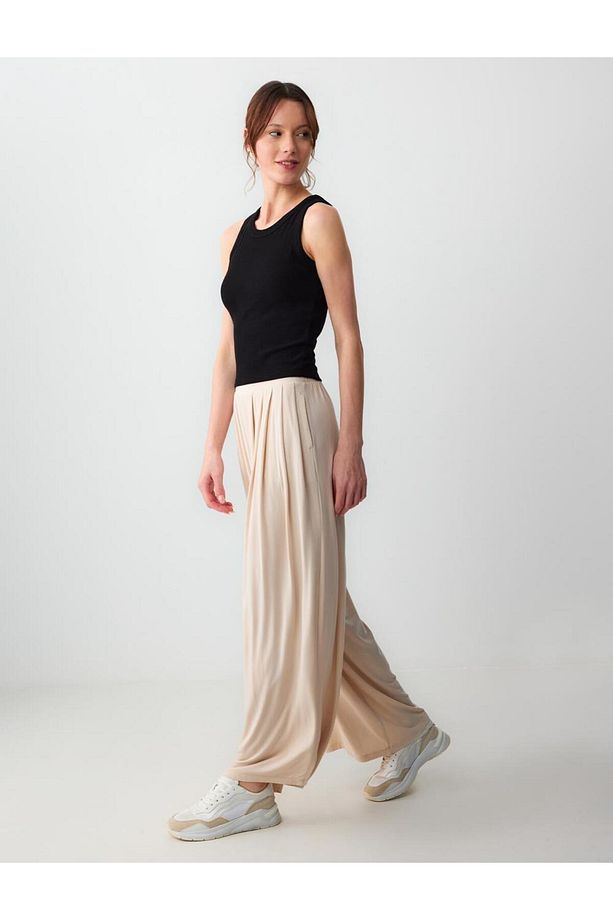 Açık Bej Loose  Örme Pantolon - 3