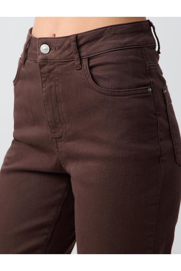 Acı Kahve Yüksek Bel Normal Paça Denim Pantolon - 5