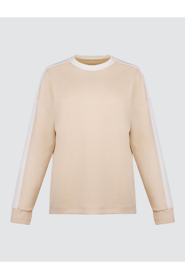 Açık Bej Bisiklet Yaka Uzun Kollu Örme Modal Sweatshirt - 7