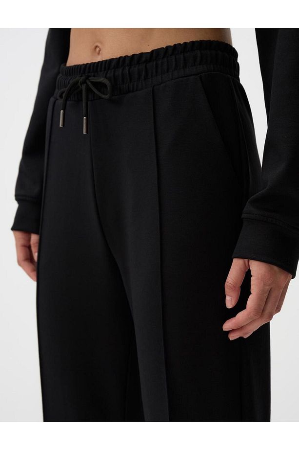 Siyah Yüksek Bel Dar Paça Cepli Jogger Pantolon - 5
