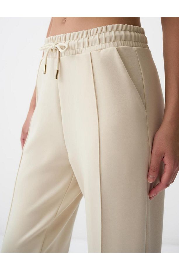 Bej Yüksek Bel Dar Paça Cepli Jogger Pantolon - 5