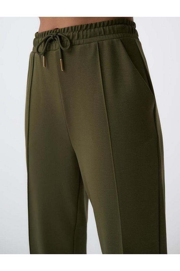 Haki Yüksek Bel Dar Paça Cepli Jogger Pantolon - 5