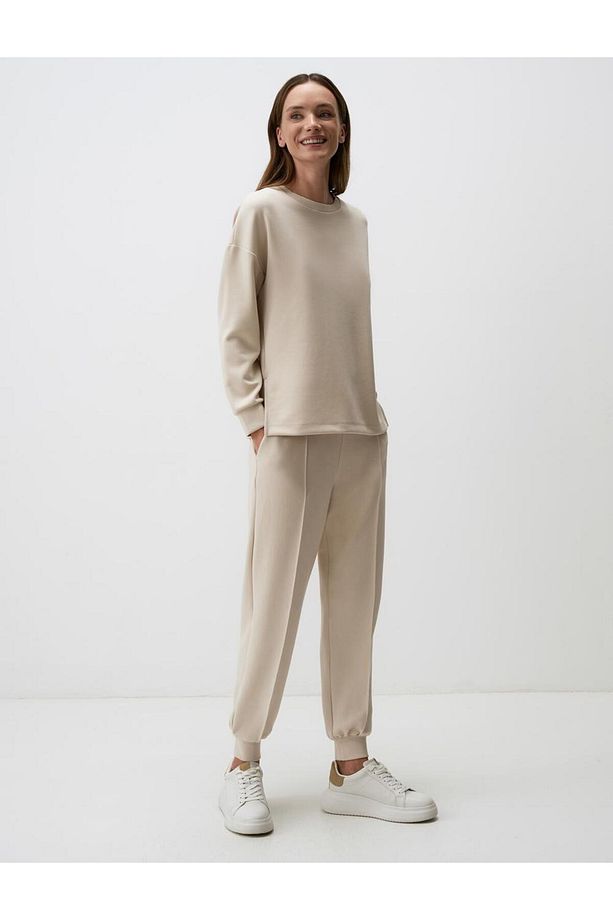 Bej Yüksek Bel Dar Paça Cepli Jogger Pantolon - 2