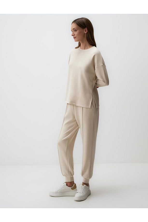 Bej Yüksek Bel Dar Paça Cepli Jogger Pantolon - 3