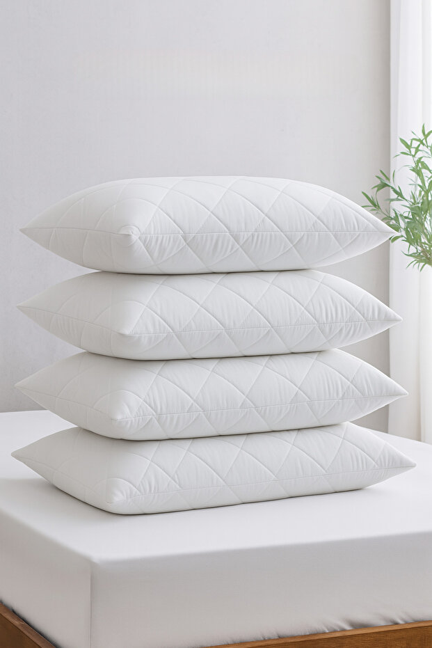 Pillow Set Cotton 4-Piece Quilted Pillow Protector White