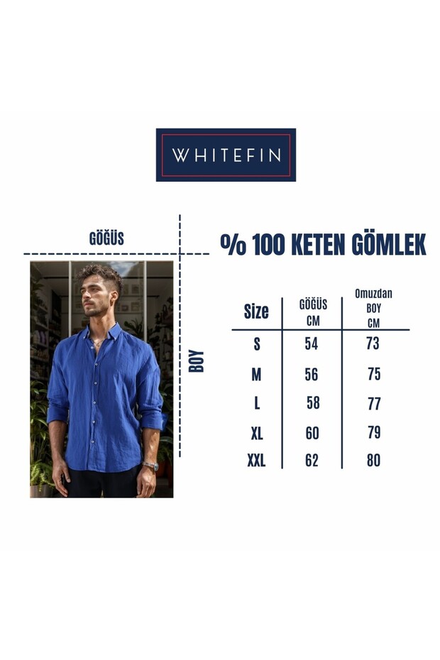 - Beyaz Erkek Keten Gömlek - 9