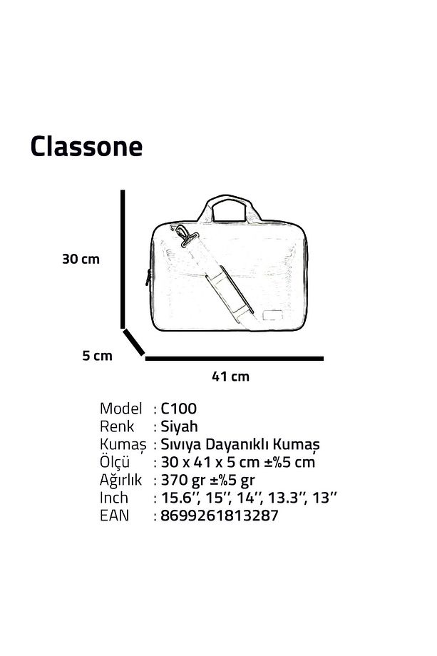 C100 15.6 inch Wtx Pro Su Geçirmez Kumaş Tam Açılır Laptop, Notebook Çantası – Siyah - 8