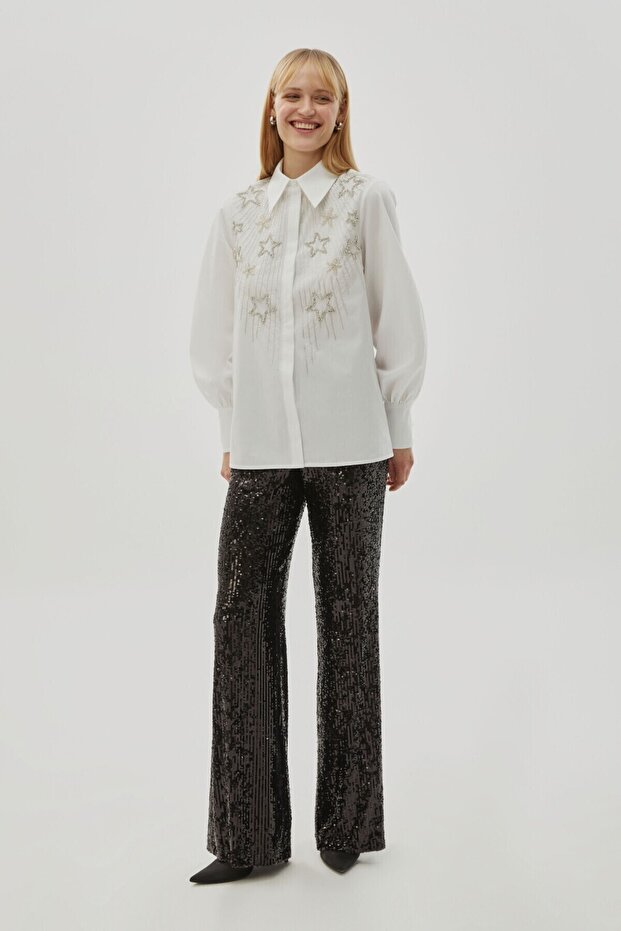 Yıldız Taş Detaylı Pamuklu Regular Gömlek - 5