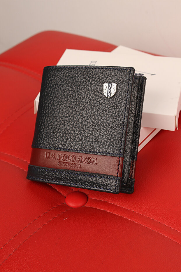 BASE. POLO ASSN. 7618 GENUINE LEATHER WALLET CARD HOLDER NAVY BLUE