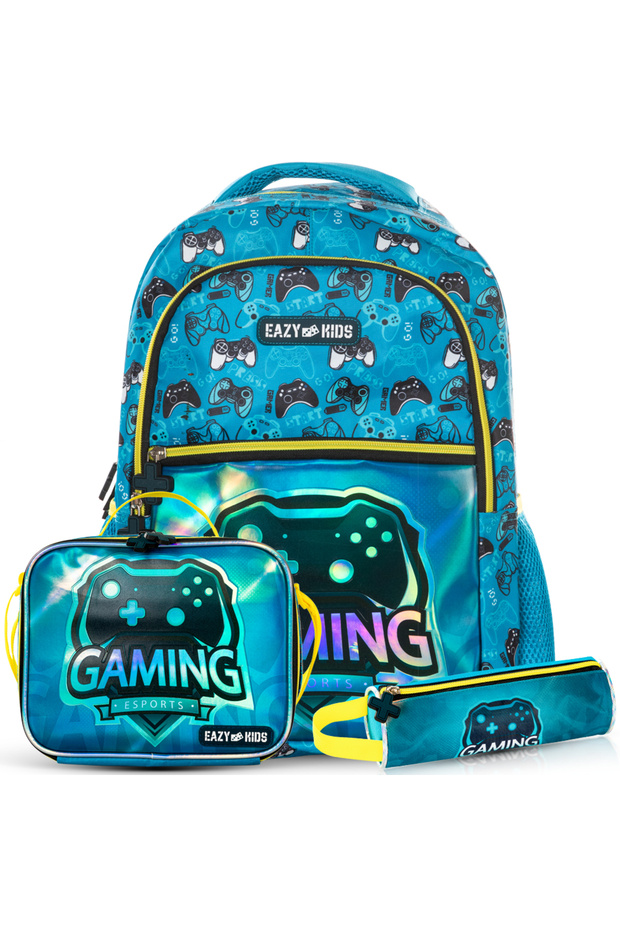 16" Set of 3 Backpack w/ Lunch Bag and Pencil Case - Gaming
