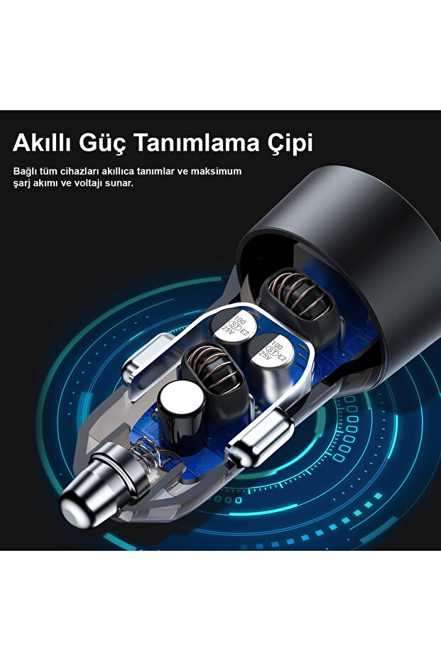 60W USB-C + USB-A 2 Port Hızlı Araç Şarj Aleti iPhone & Android & iPad & MacBook - B12 - 7