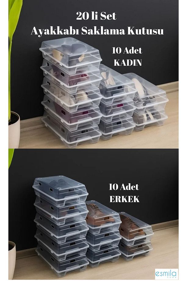 Kadın Erkek 20 Li Set Ayakkabı Saklama Kutusu 10 Adet Kadın 10 Adet Erkek Set Esmila180924.. - 1