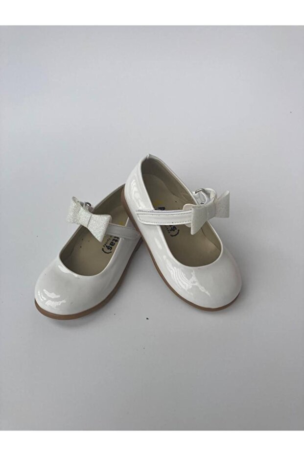 Girl's White Patent Leather Orthopedic Ballerina Shoes with Velcro Bow