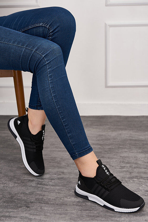 Allyup Günlük Unisex Siyah Beyaz Sneaker Nefes Alabilen Triko Bağcıklı Hafif Spor Ayakkabı 249