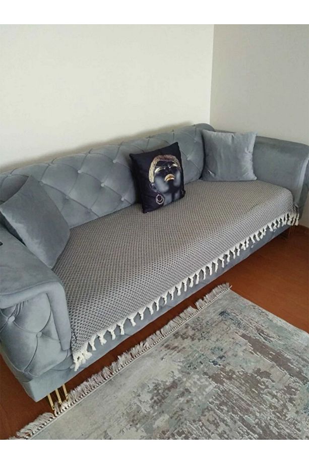 Koltuk Örtüsü 115x210 Cm Kanepe Çekyat Divan Berjer Örtüsü Pamuklu Yıkanabilir Sade Şal - 4