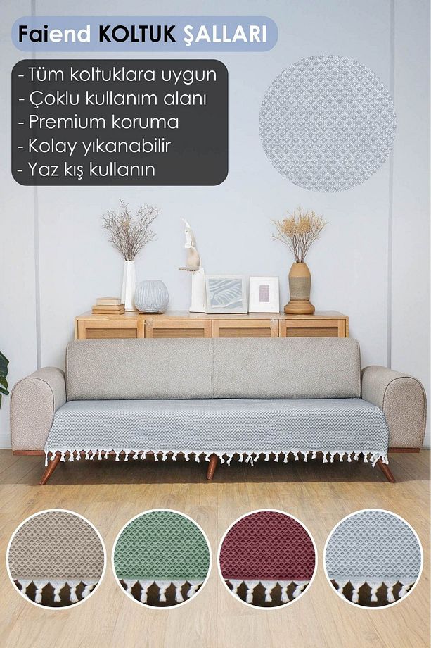 Koltuk Örtüsü 115x210 Cm Kanepe Çekyat Divan Berjer Örtüsü Pamuklu Yıkanabilir Sade Şal - 1