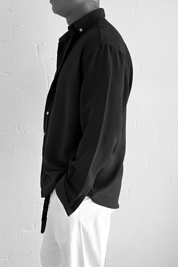 Erkek Oversize Basic Rahat Gömlek Siyah - 6