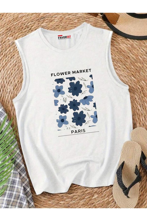 City Flowers Off-The-Shoulder Women's Cotton Sleeveless Summer T-Shirt Singlet