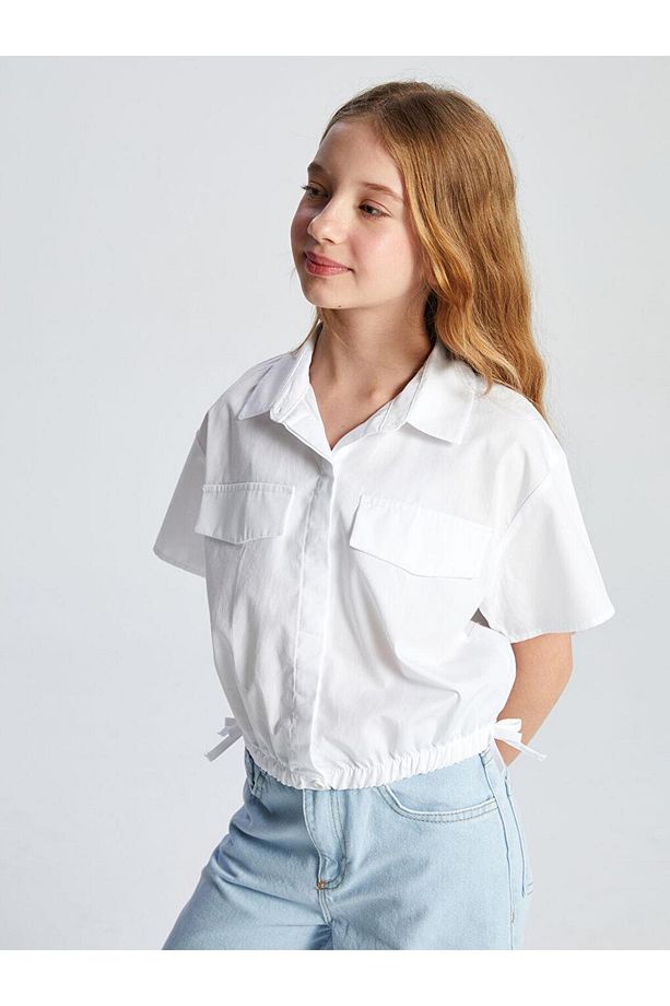 LCW Kids Basic Kısa Kollu Kız Çocuk Crop Gömlek - 1