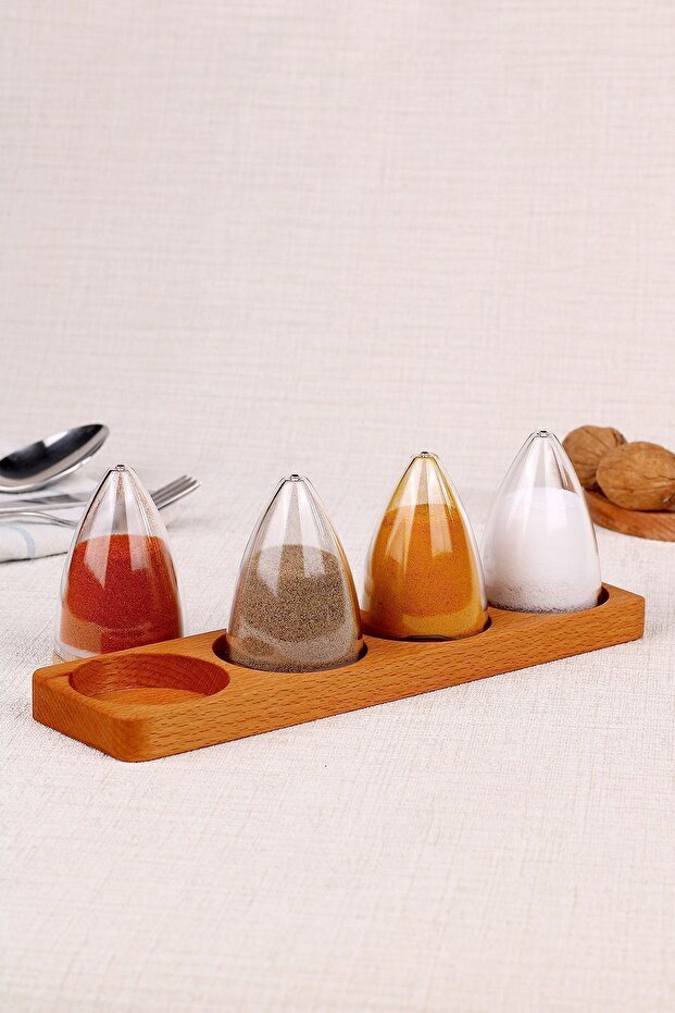 Transparent Mica Salt Shaker, Pepper Shaker and Spice Jar Set of 4 with Wooden Stand - 3