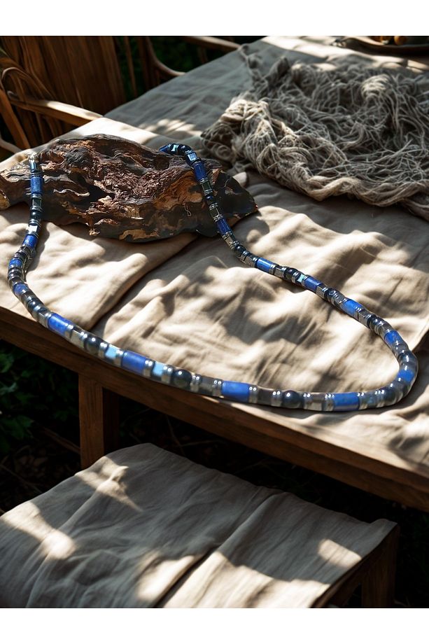 Lapis Lazuli Doğal Taşı Erkek Uzun Kolye (51 CM) -Lapis Lazuli Hematit Güç Ve Denge Kolyesi - 3