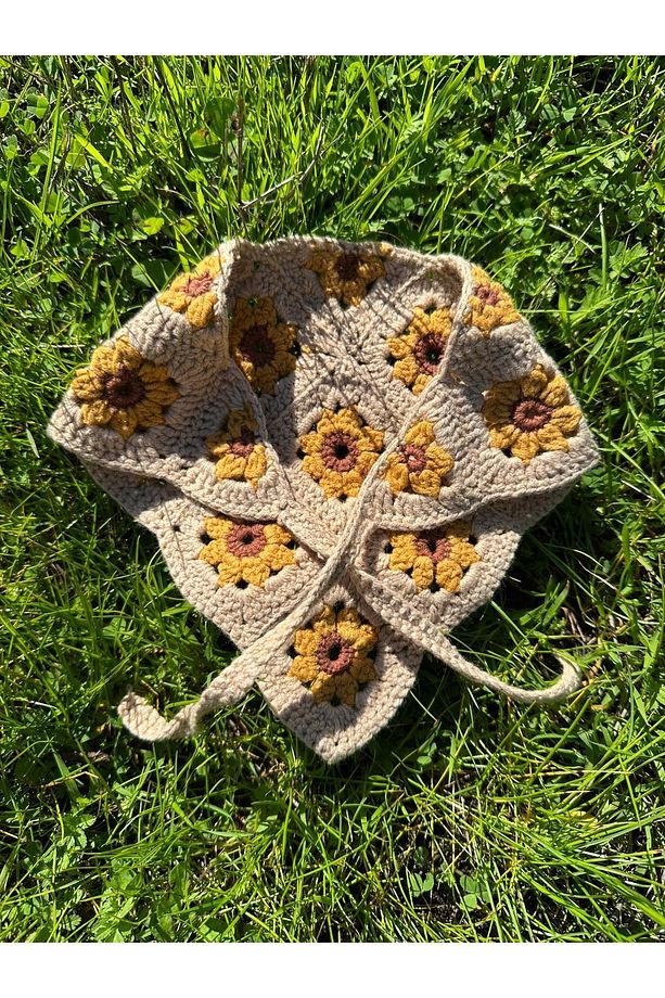 Ayçiçek örgü bandana - 4
