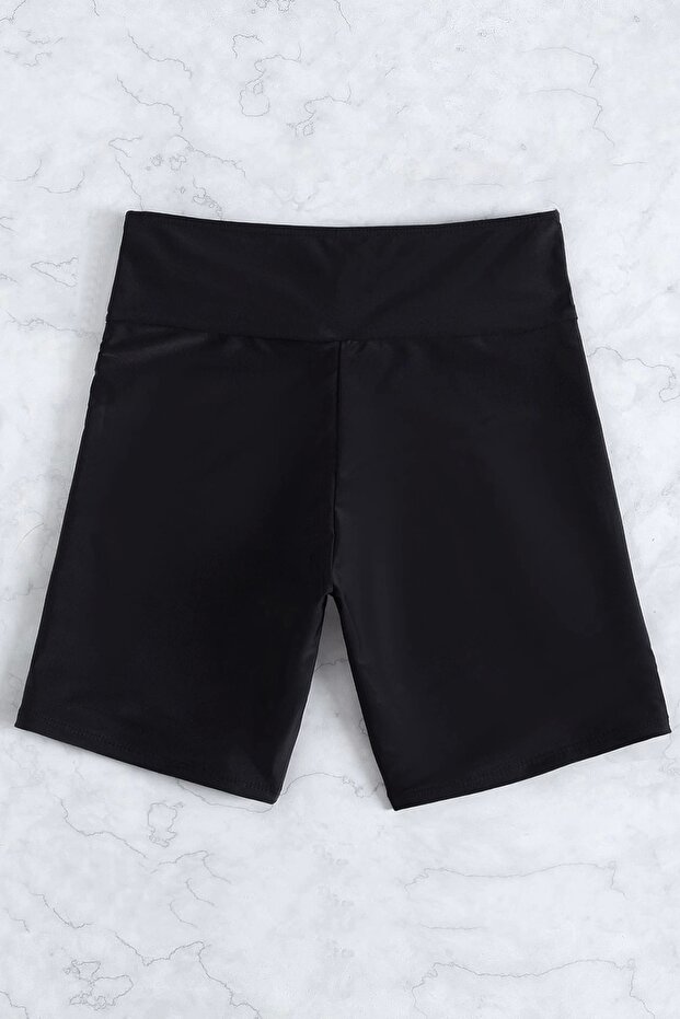 Kadın Siyah Önden Bağcıklı Deniz Şortu - 2