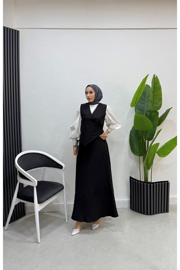 Side Tie Vest Skirt Suit 2502