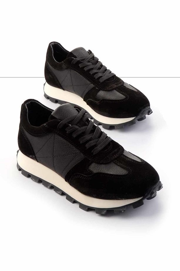 Siyah Siyah Süet Hakiki Deri Erkek Sneaker E01585731902 - 1