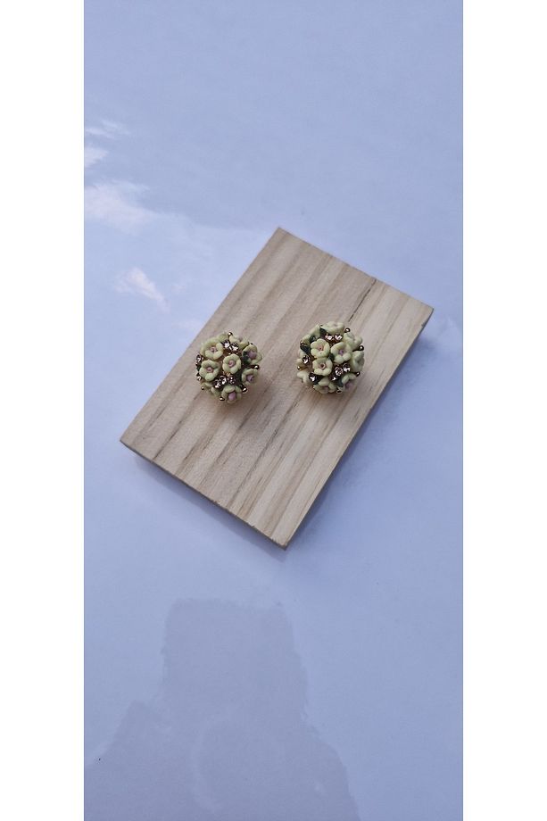 Mimoza Sarı Çiçekli Çelik Top Küpe /parlak Zirkon Taşlı - 3
