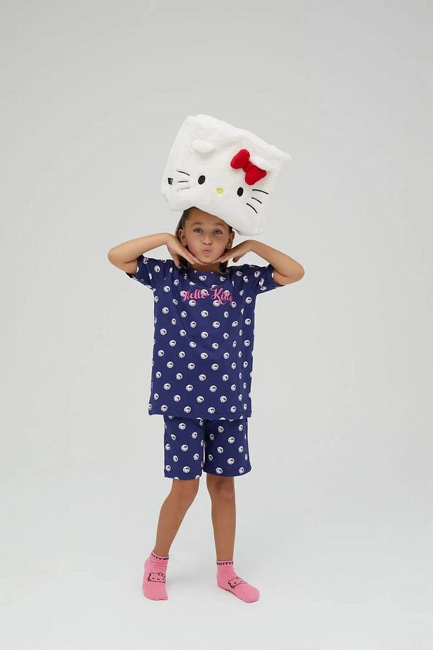 Kız Çocuk Kısa Şortlu Pamuklu Pijama Takımı - 1