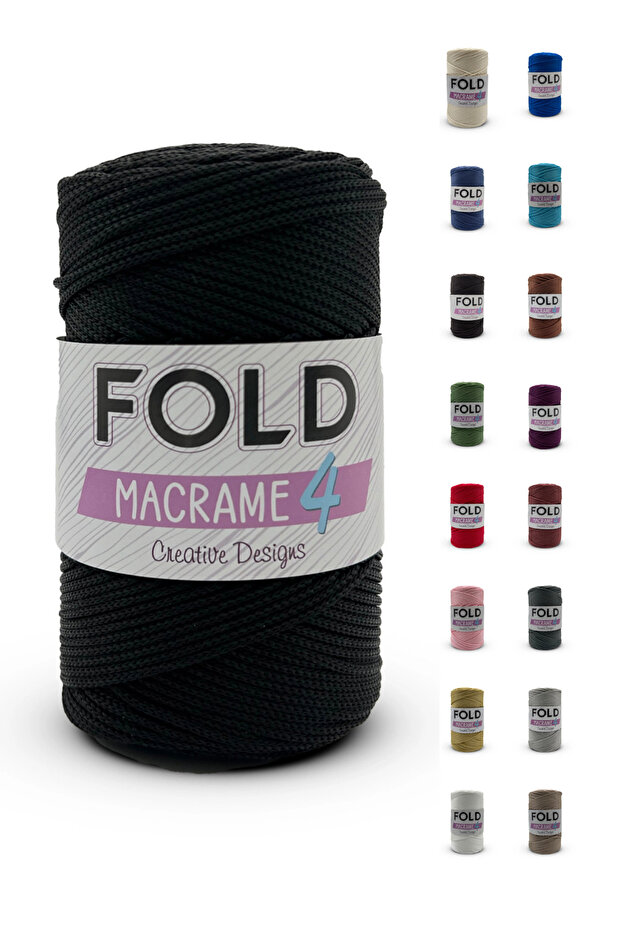 Yarn Macrame رقم: 4 - 270 خيط مكرامية بوليستر أسود 2 مم - 200 جرام - 230 متر - 1