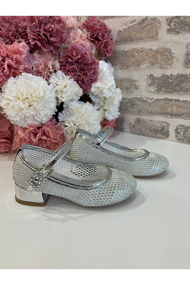 Shining Star Silver Color Mesh Silvery Breathable Comfortable Heels