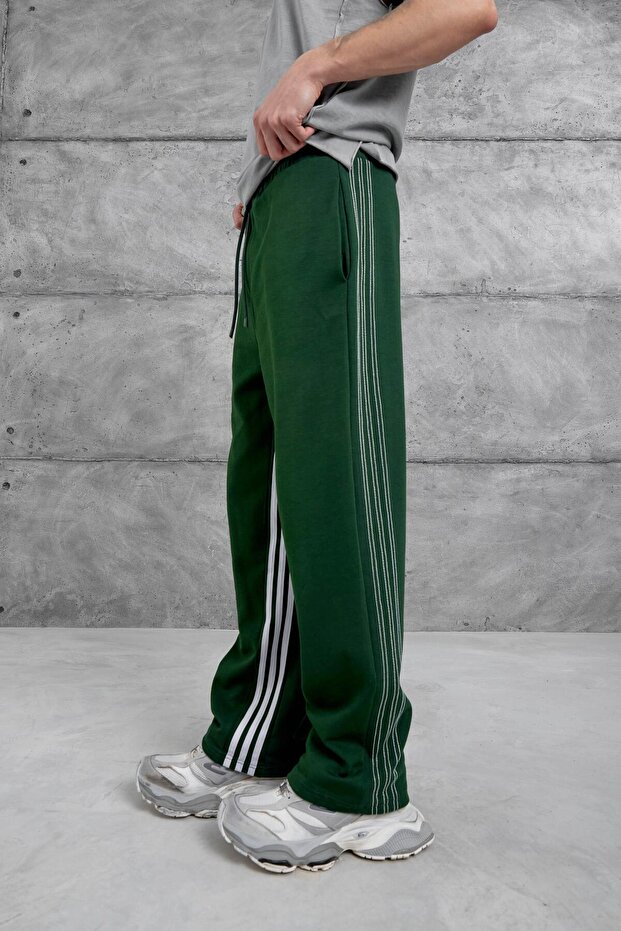 Men's Sweatpants Stitched Green Oversize Baggy Loose Fit 3 Thread Without Threaded Stitching