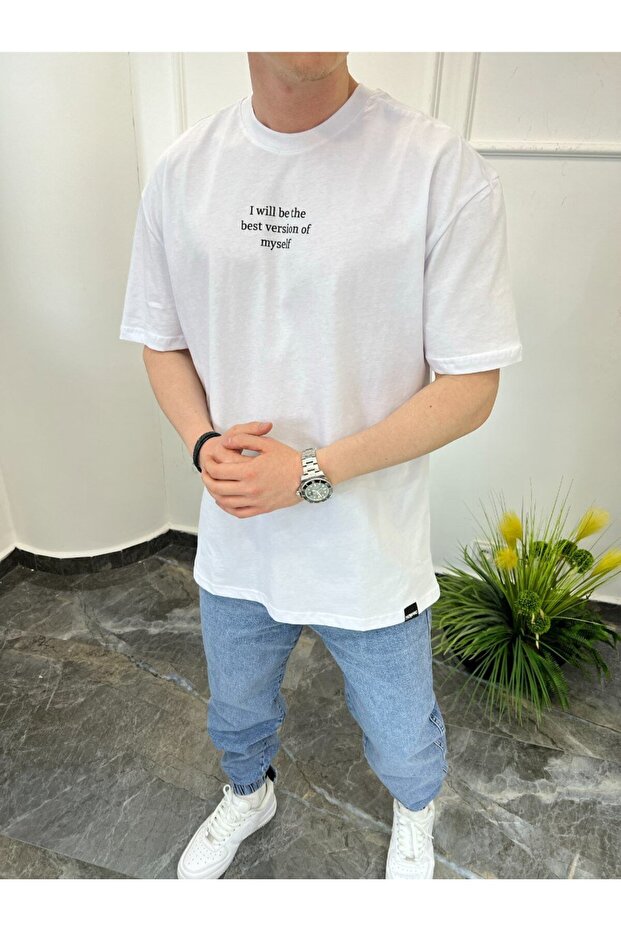 تيشيرت أبيض مع نمط زهرة الظهر - 2