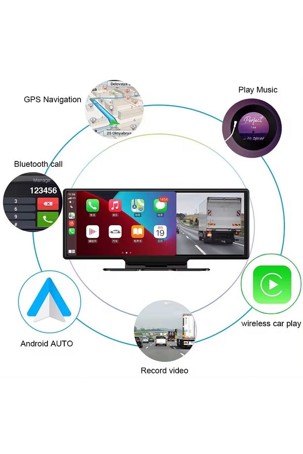 TAK ÇALIŞTIR KABLOSUZ  APPLE CARPLAY VE ANDROİD AUTO OTO  12'' INCH MULTİMEDİA  ARABA EKRAN TEYP - 1