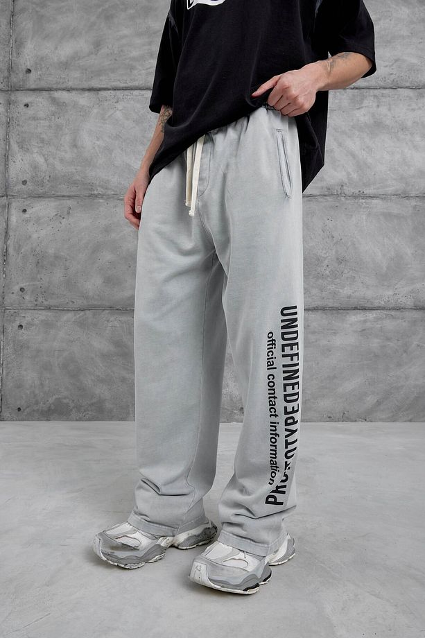 Gri Yıkamalı Undefined Yazılı Baggy Eşofman Altı - 7