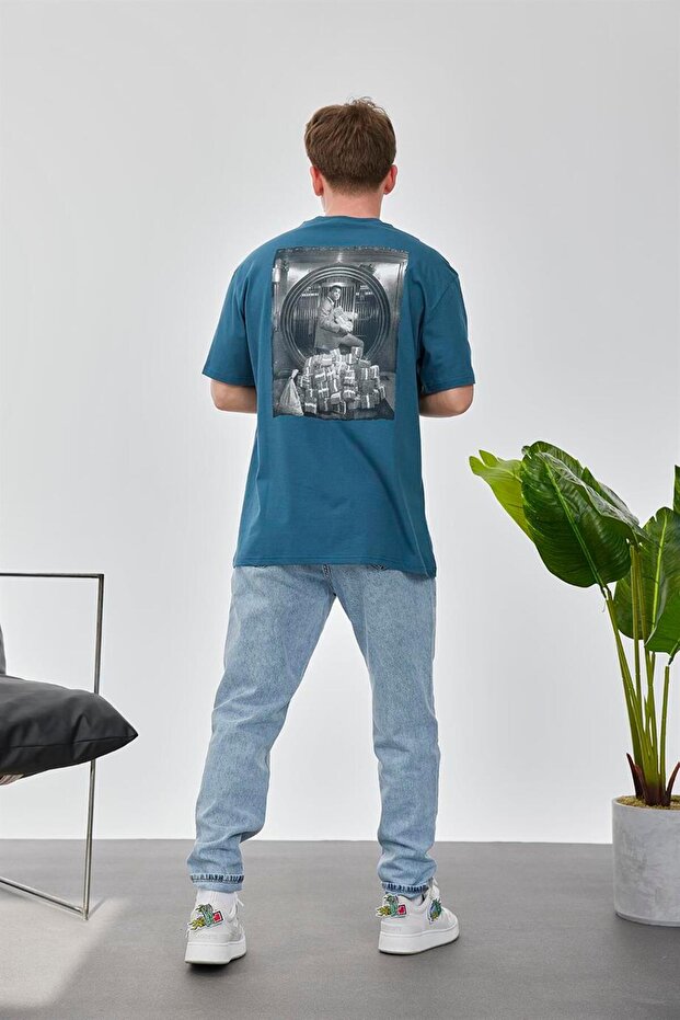 Men's T-Shirt Muhammad Ali Bank Petrol Blue Oversize Crew Neck