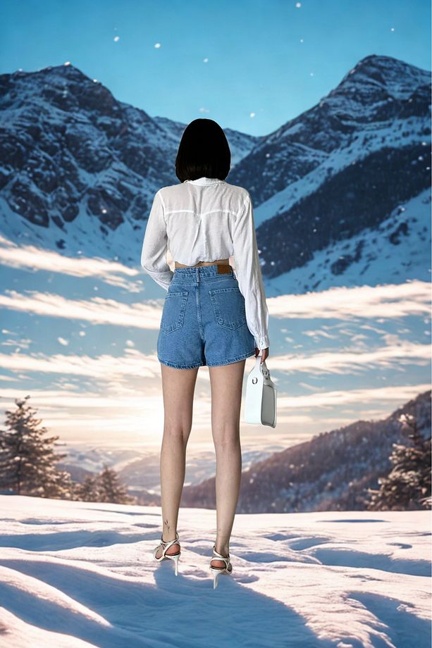 Kadın Jeans Kısa Yazlık Basic Mavi Kot Şort Etek - 6