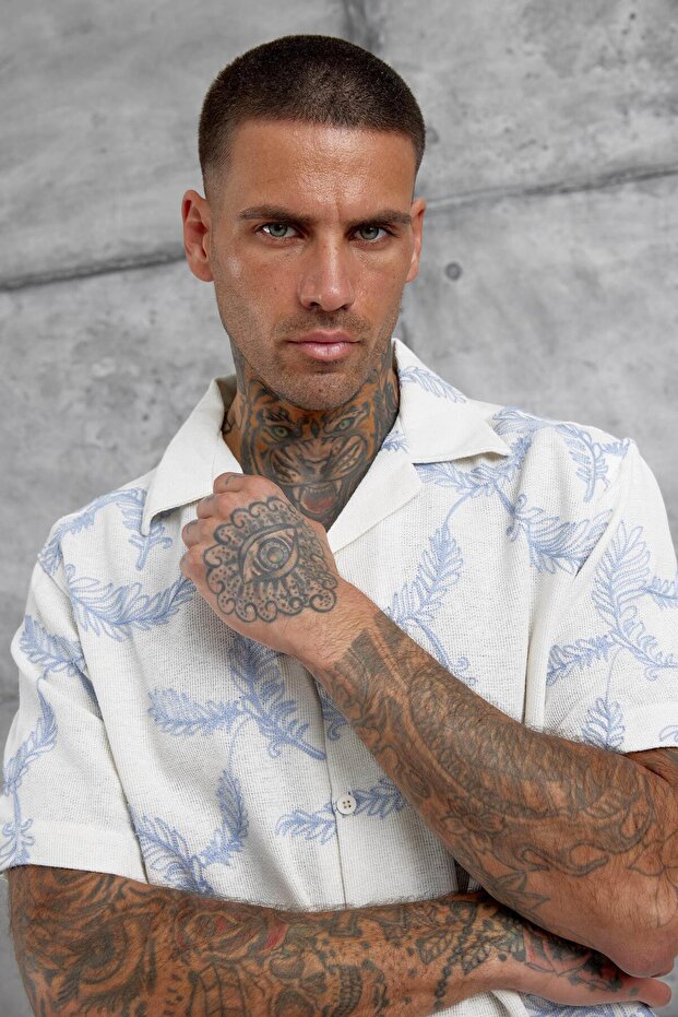 Blue Patterned Oversize Shirt - 3