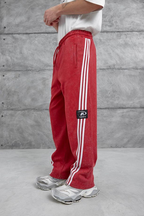 Kırmızı Ynzay-3 Yazılı Baggy Eşofman Altı - 1